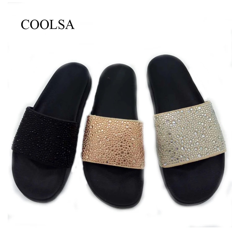 COOLSA/Новинка года; шикарные тапочки Стразы для девочек; блестящие тапочки; женские пляжные шлепанцы для отдыха; шлепанцы для дома и спальни