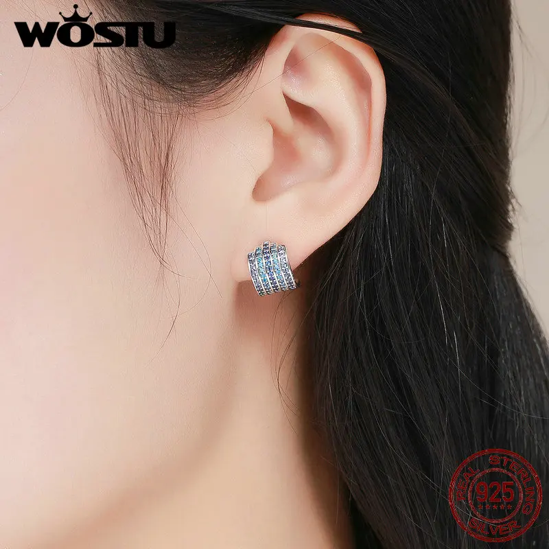 WOSTU, 925 пробы, серебро, постепенное изменение, голубой CZ, изысканные серьги-гвоздики для женщин, модные серьги, ювелирное изделие, подарок CQE285