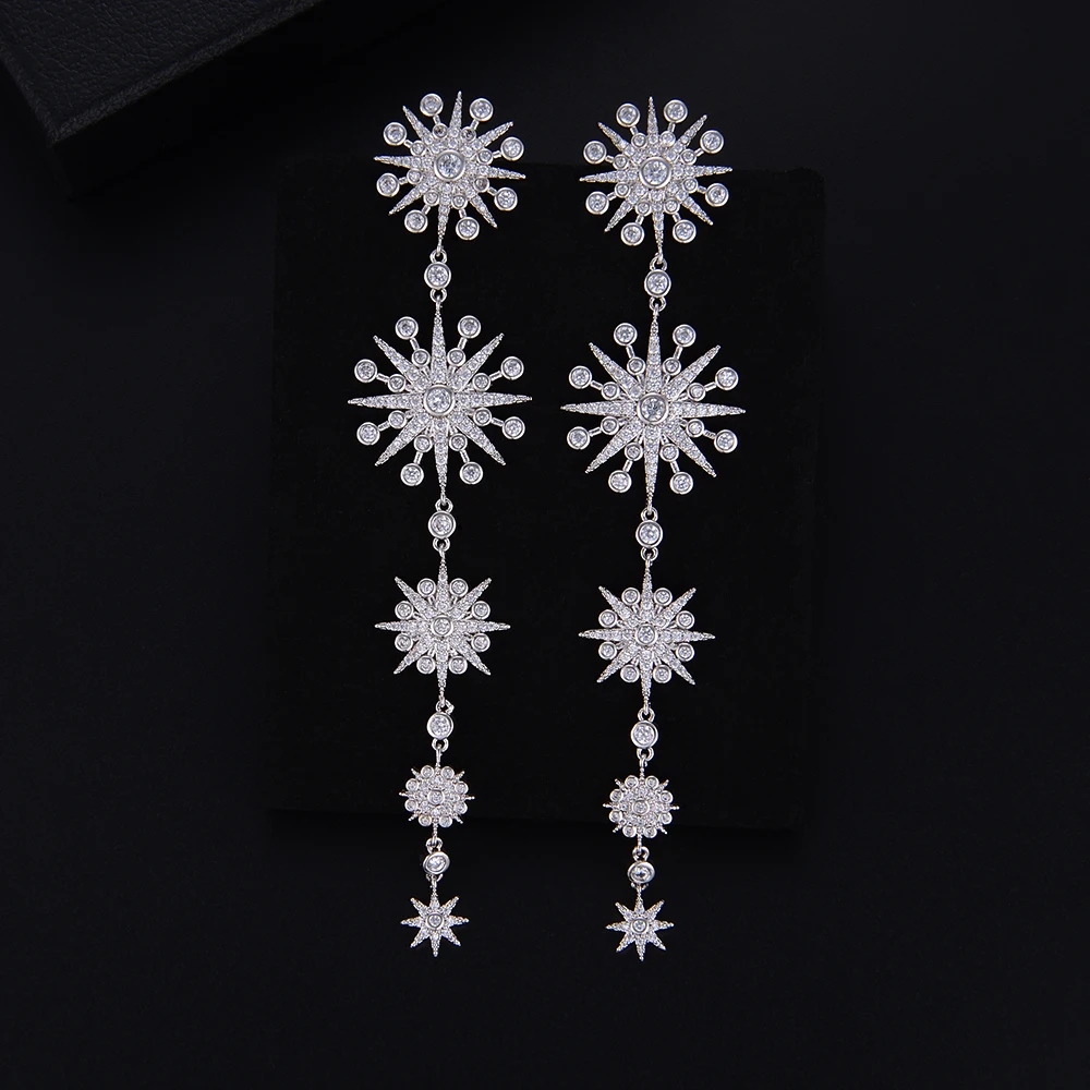 Модные сверкающие длинные висячие серьги неправильной формы с кубическим