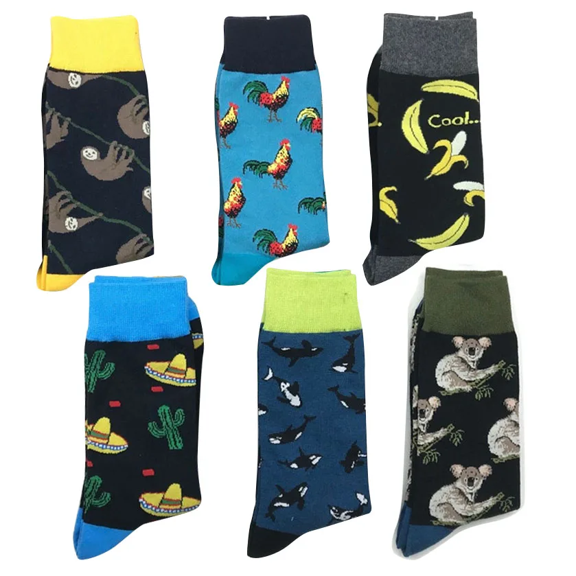 

10 Pairs Mens Socks Women Animal Alien Chili Moustache Sloths Novelty Sock Combed Cotton Funny Socks Men's Big Size Crew Socks