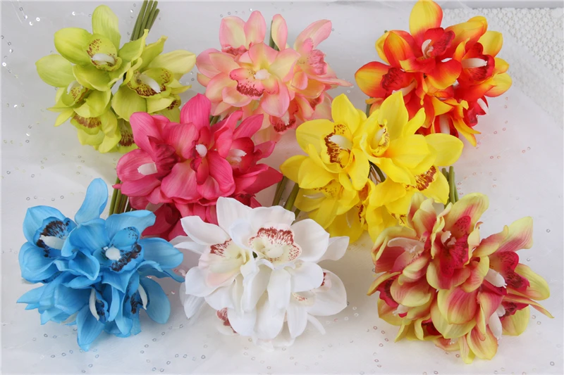 1 Набор, настоящее прикосновение, cymbidium, 6 головок, для украшения стола, цветок, сделай сам, для свадьбы, невесты, ручная работа, цветы, домашний декор, искусственная Орхидея