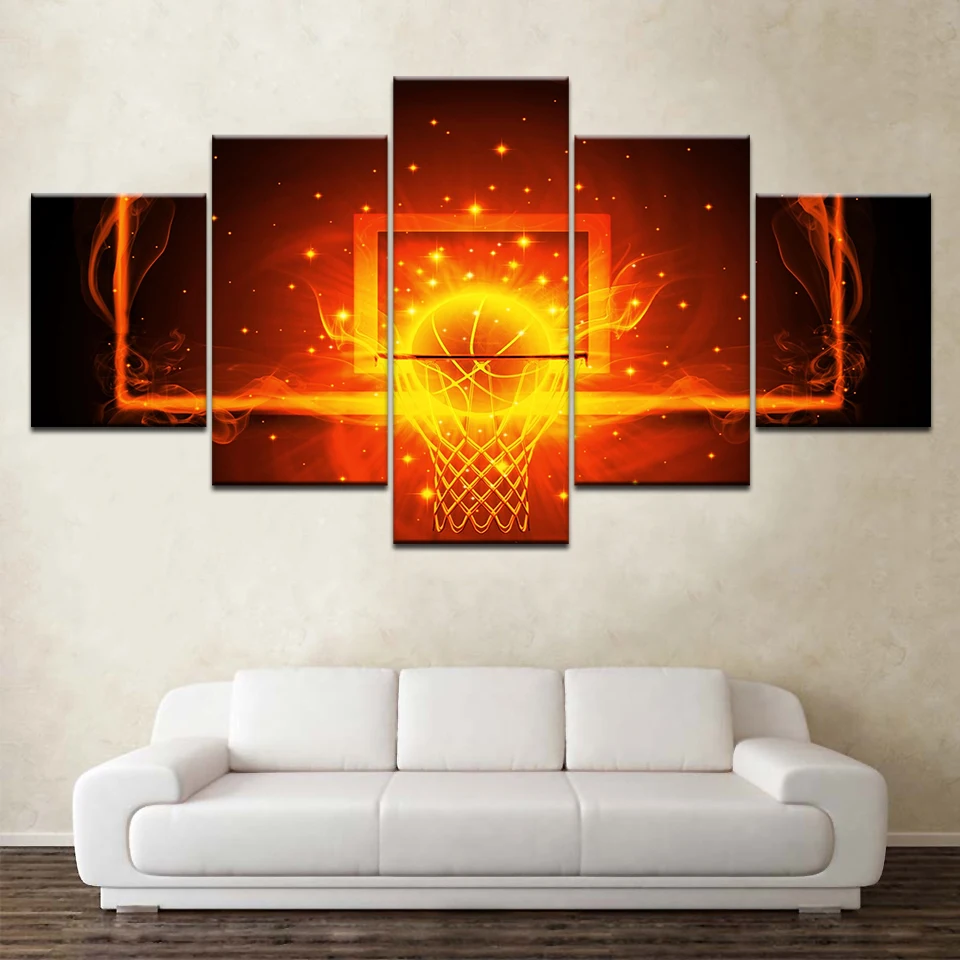 Огонь Баскетбол Стенд 5 панель обои современный модульный художественный плакат