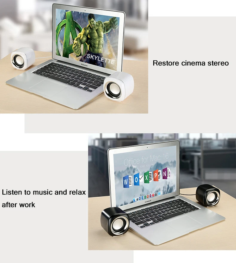 2 шт USB AUX бас мини-динамик Мультимедийный Бумбокс для ноутбука Настольный телефон Стерео Компьютерные колонки Джек Саундбар громкий динамик