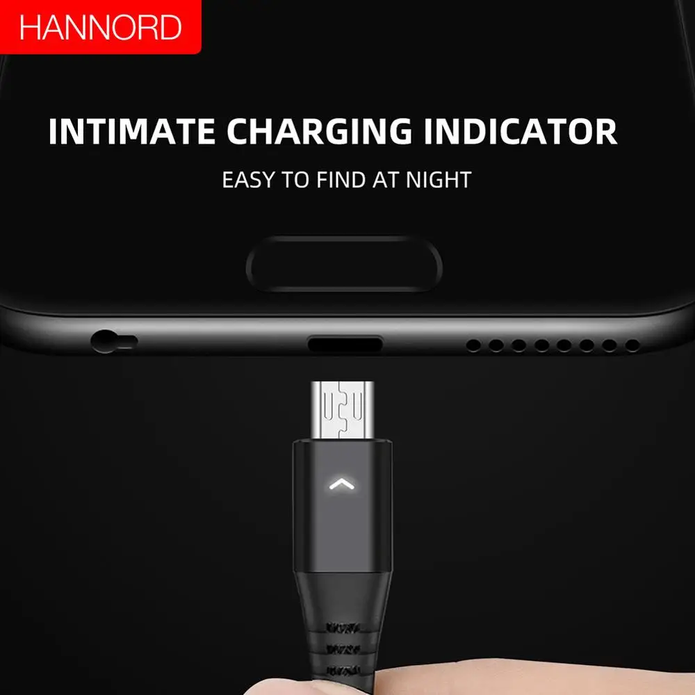 Кабель Micro USB HANNORD кабель быстрой зарядки 2 4 А светодиодный индикатор 1 2/1 8 м для