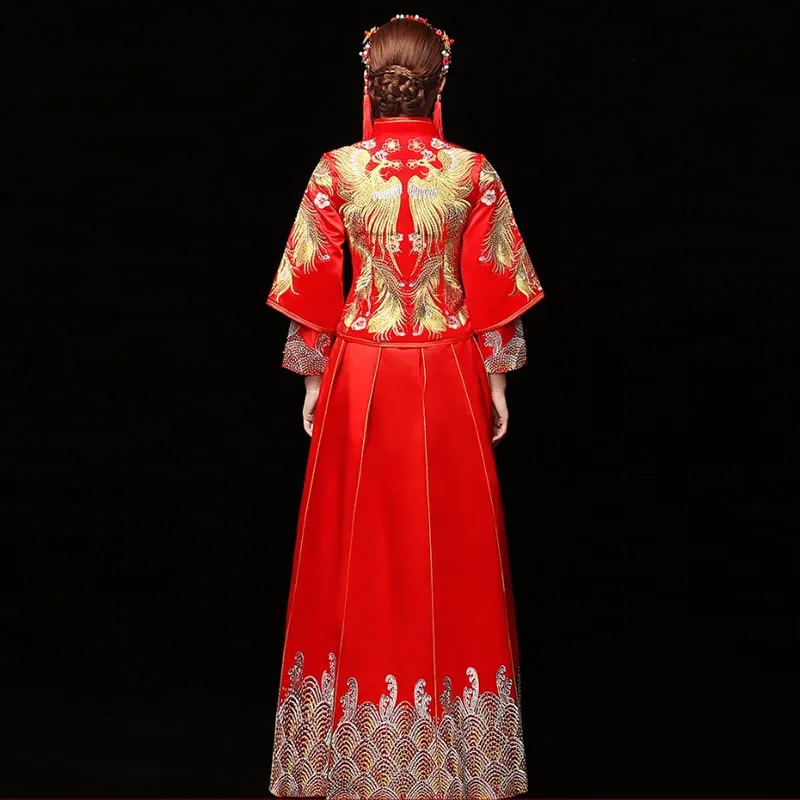 Традиционный китайский свадебное платье Вышивка Cheongsam красный Qipao длинный халат