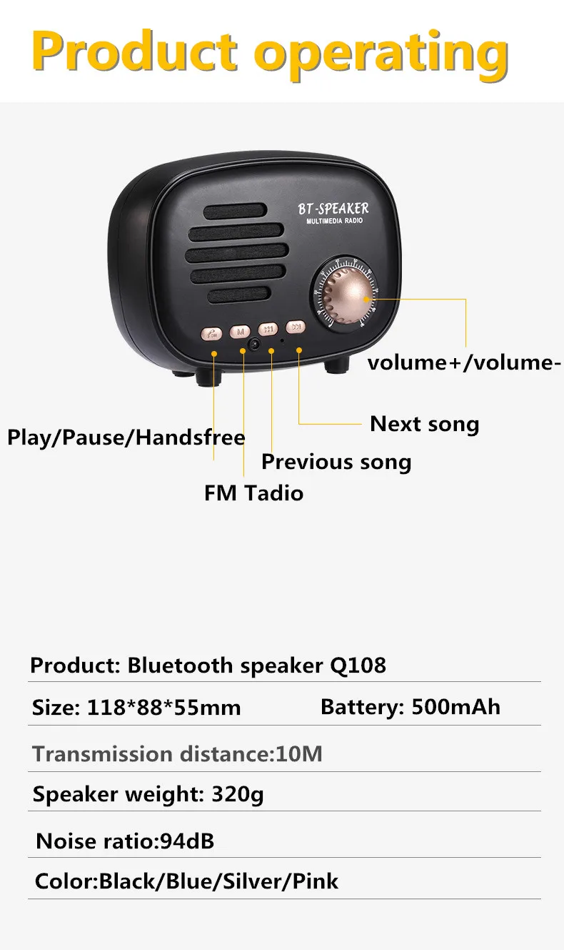Classic retro Mini Portable Bluetooth Speaker subwoofer Wireless multimedia Radio U disk TF Handsfree for iphone Samsung Xiaomi |