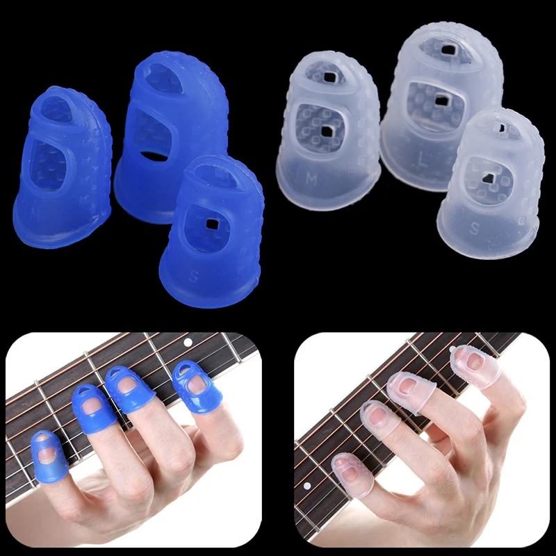 4Pcs/Set Silicone Finger Guards Guitar Fingertip Protectors For Ukulele Guitar S M L Transparent Blue Color