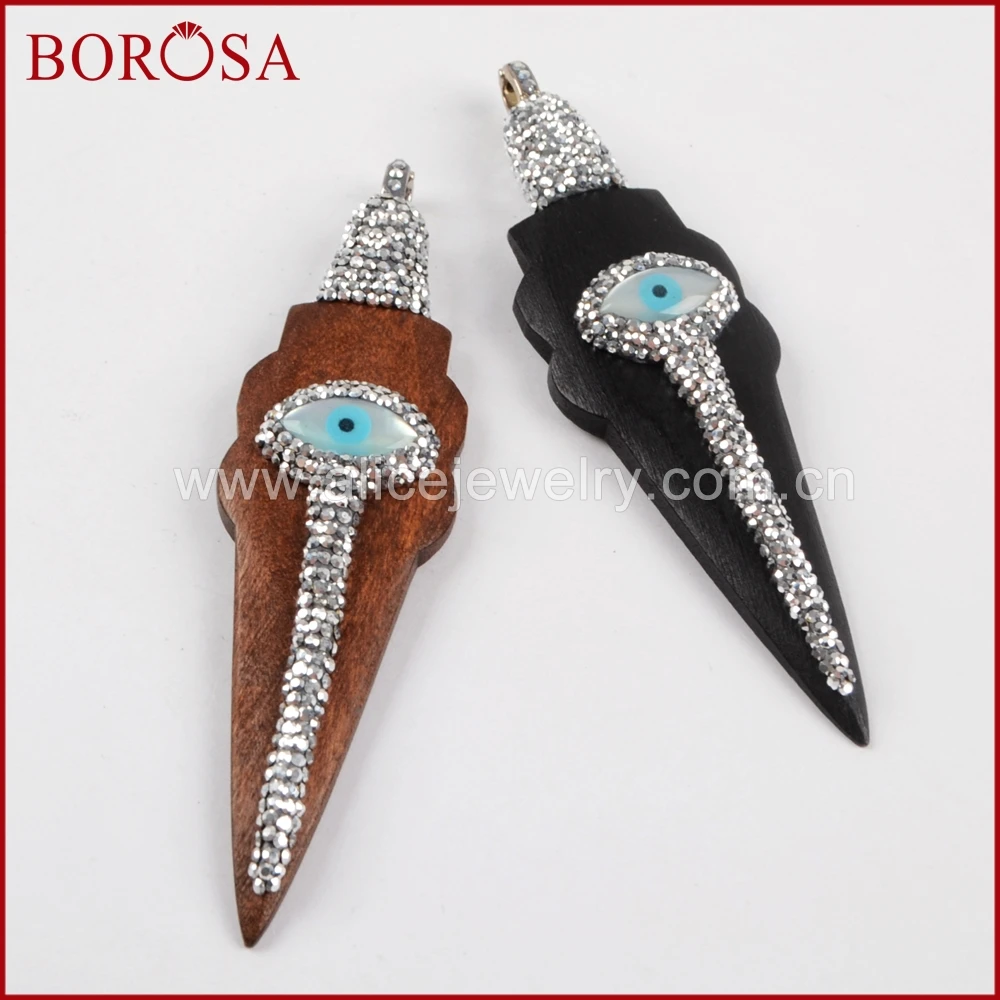 BOROSA 5 шт. Arrowhead натуральная деревянная подвеска со стразами проложенный белый