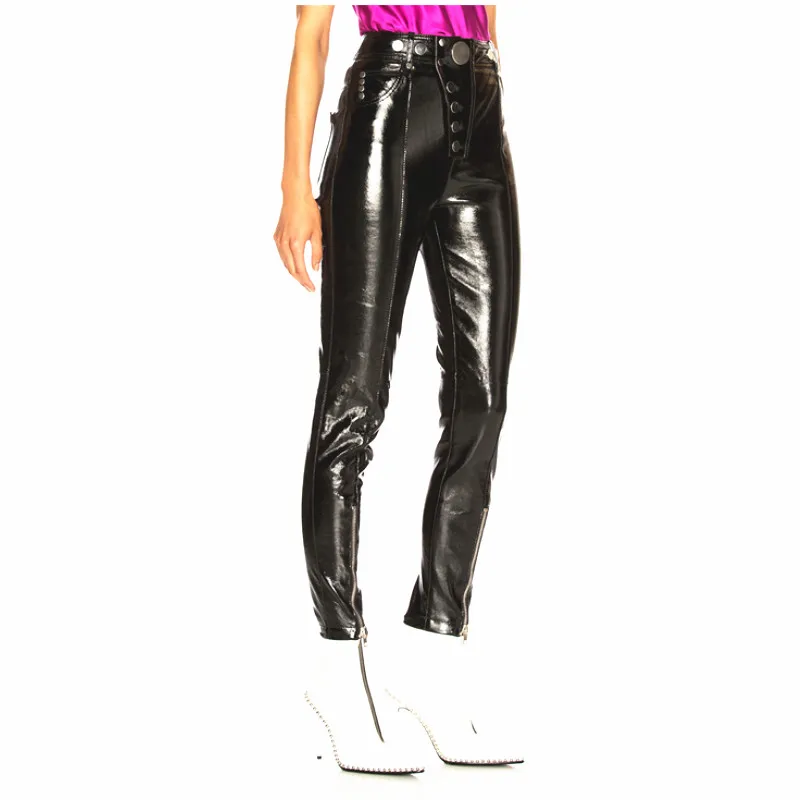 Fashion Brand longer glossy Patent pu leather pants 2020 autumn Female package hip Quality Slim Pencil Pants wj2863 dropship