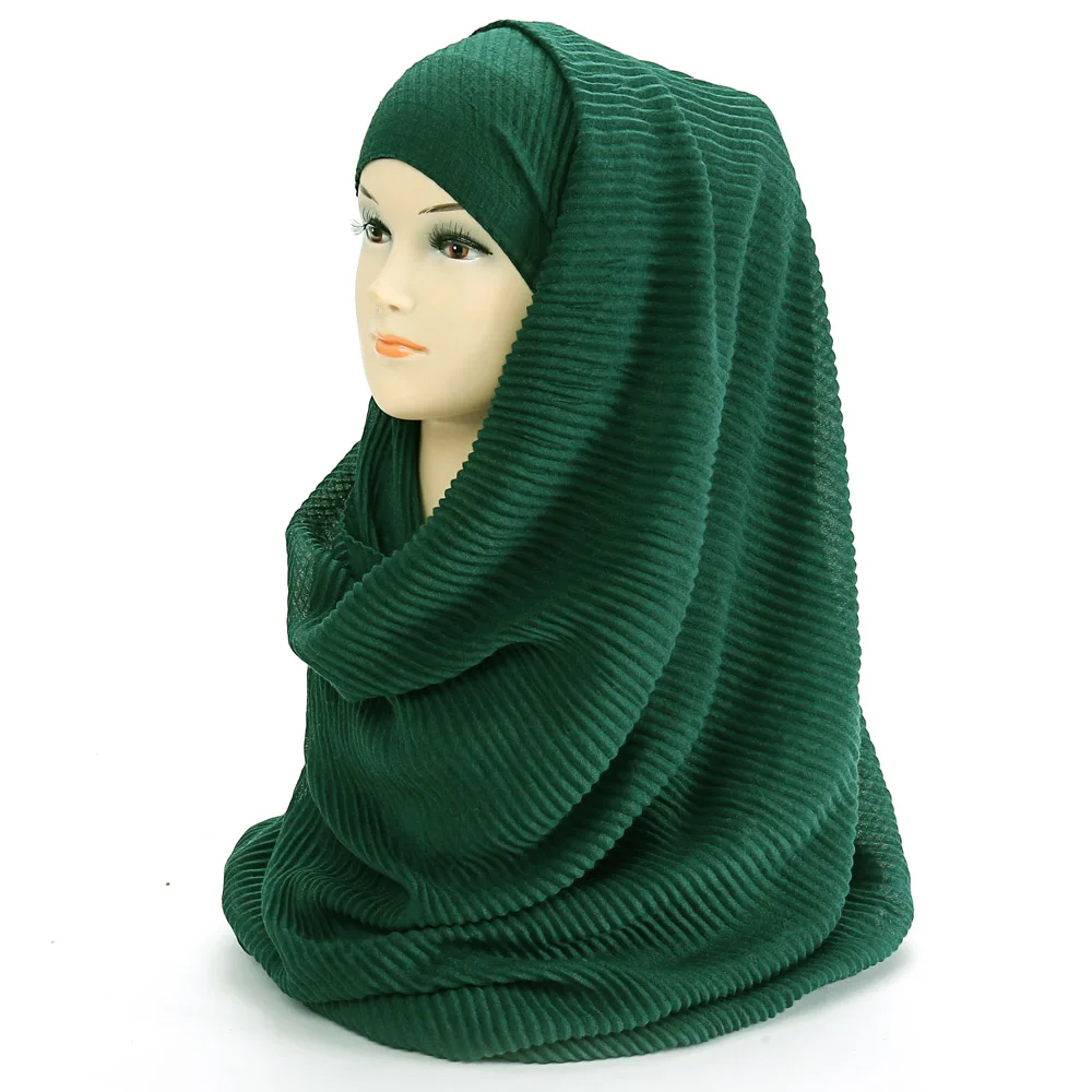 Большой Размеры 180 см* 90 см плиссированные морщинка Для женщин Hijab шарф мусульманский головной Обёрточная бумага шаль однотонного цвета - Цвет: 13 jungle green