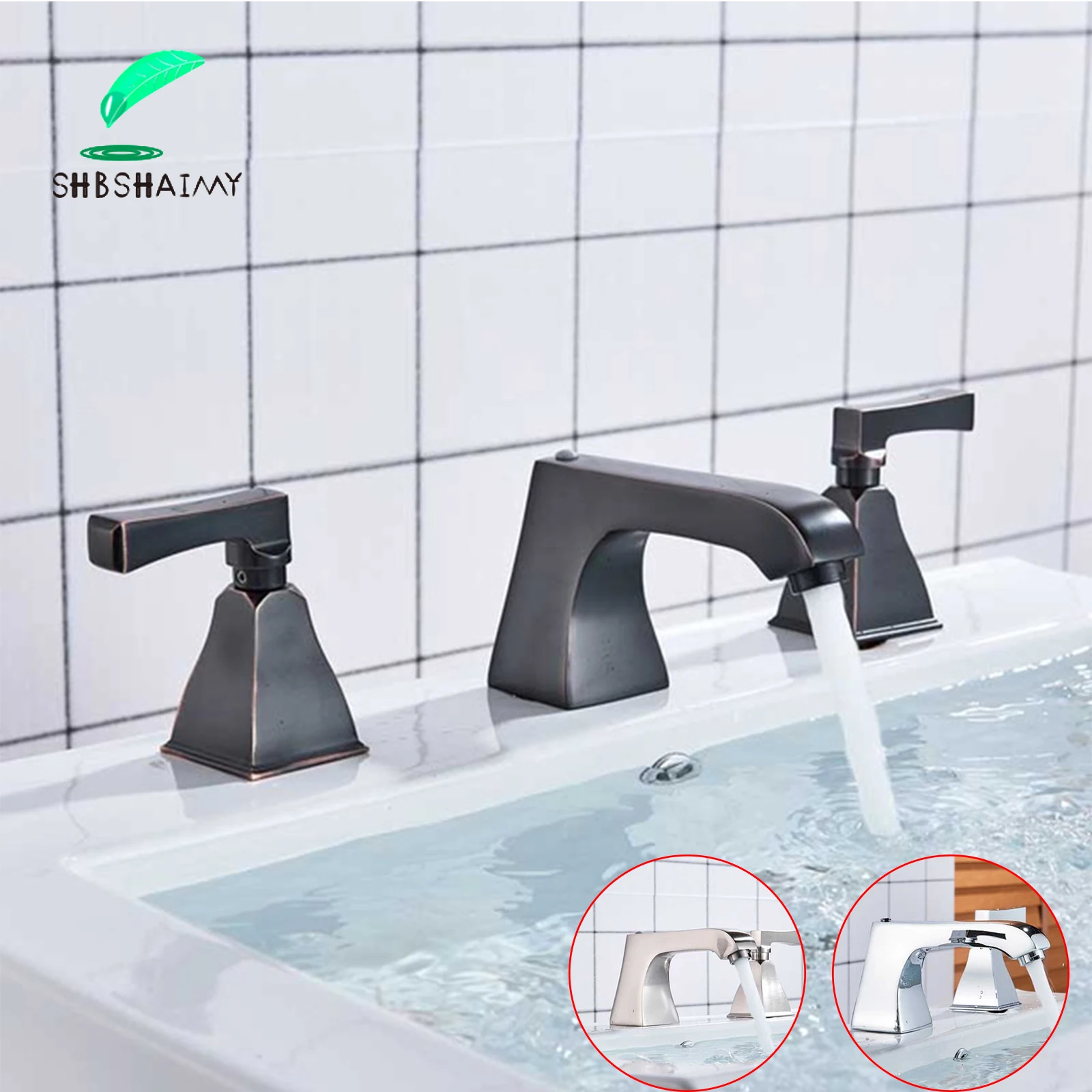 

SHBSHAIMY Oil Rubbed Bronze Basin/Bathroom Faucet Deck Mounted 3 PCS Widespread Double Handle Hot and Cold Basin Mixer Tap