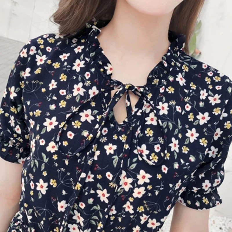 Женское шифоновое платье с цветочным принтом облегающее до колена эластичной