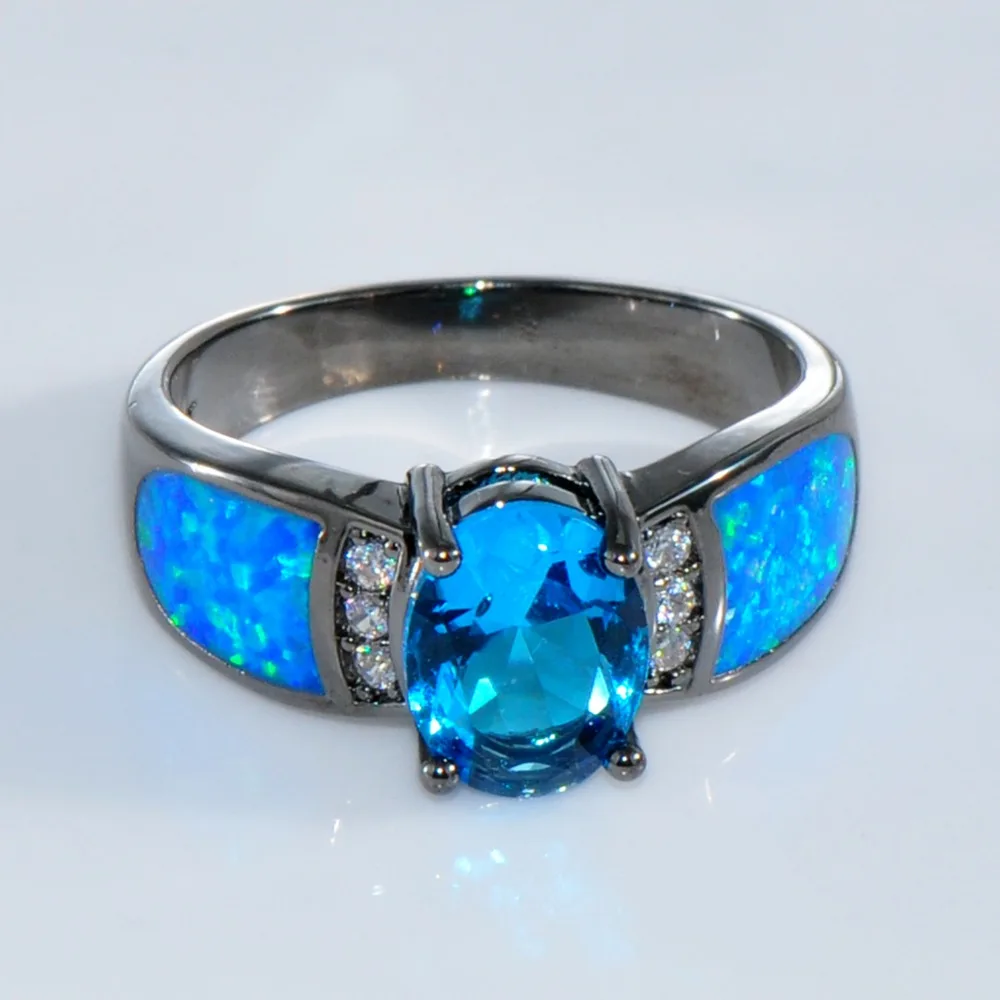 Кольцо обручальное из черного золота с голубым опалом и цирконом|engagement ring|fashion