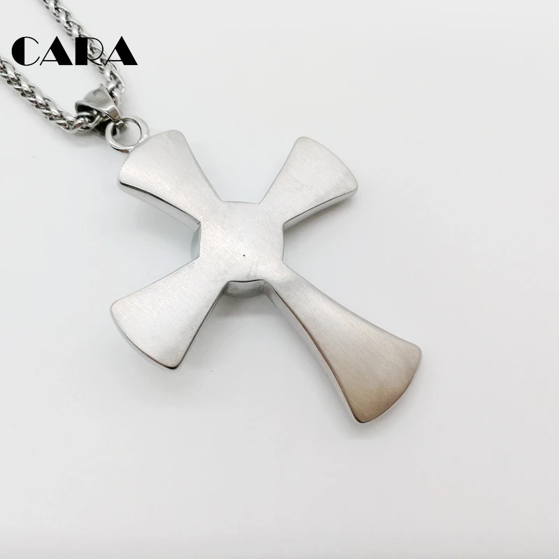 CARA Новая мужская мода серебристый крестик кулон ожерелье 316L из нержавеющей стали
