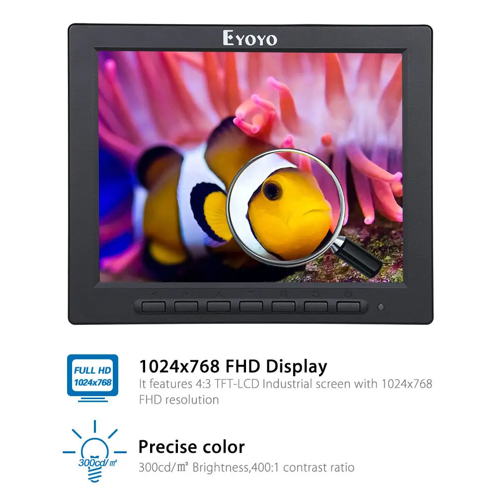 EYOYO 8 &quotдюймовый TFT светодиодный Аудио Видео VGA HDMl BNC HD монитор 4:3 экран для DVR PC
