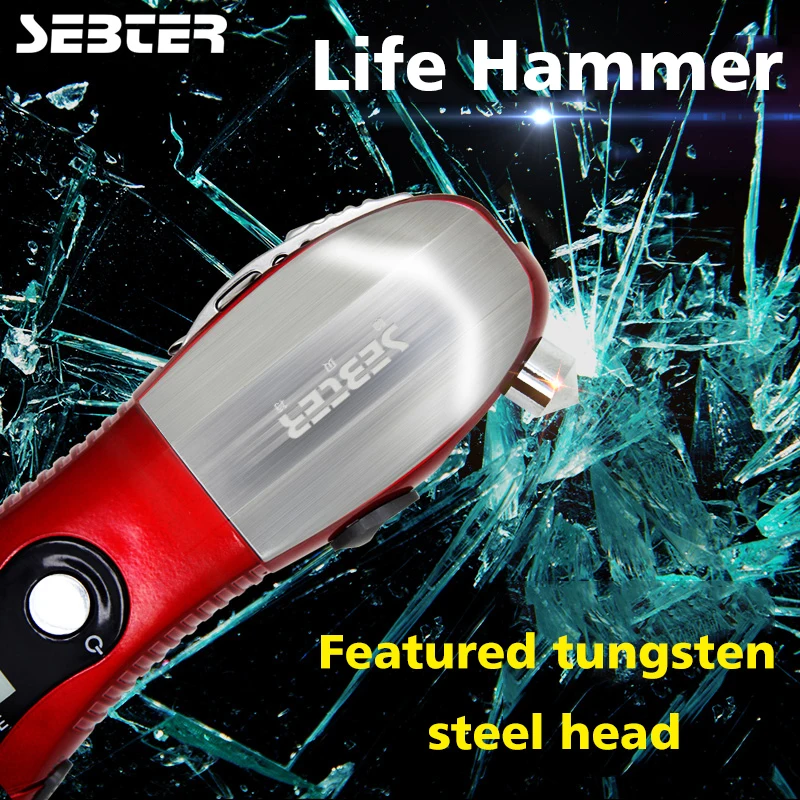 SEBTER Car Tire Pressure Emergency Hammer Multifunction Window Breaker Knife Cutter Clamp Tool LED Warning Light | Автомобили и