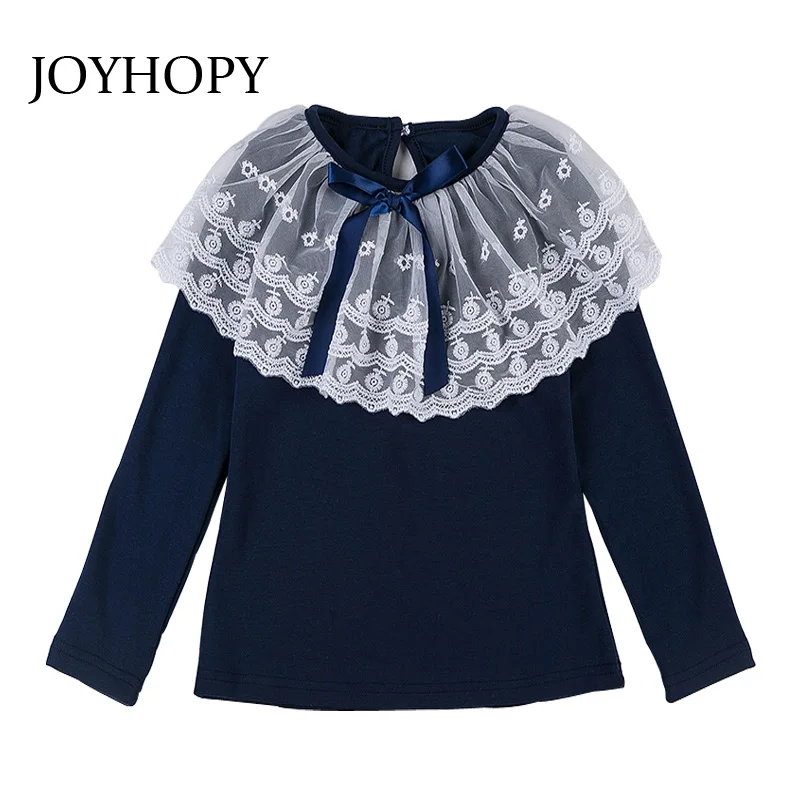 JOYHOPY/Детские топы; модные стильные рубашки для маленьких девочек; Детские топы с длинными рукавами и круглым вырезом; сезон весна-осень