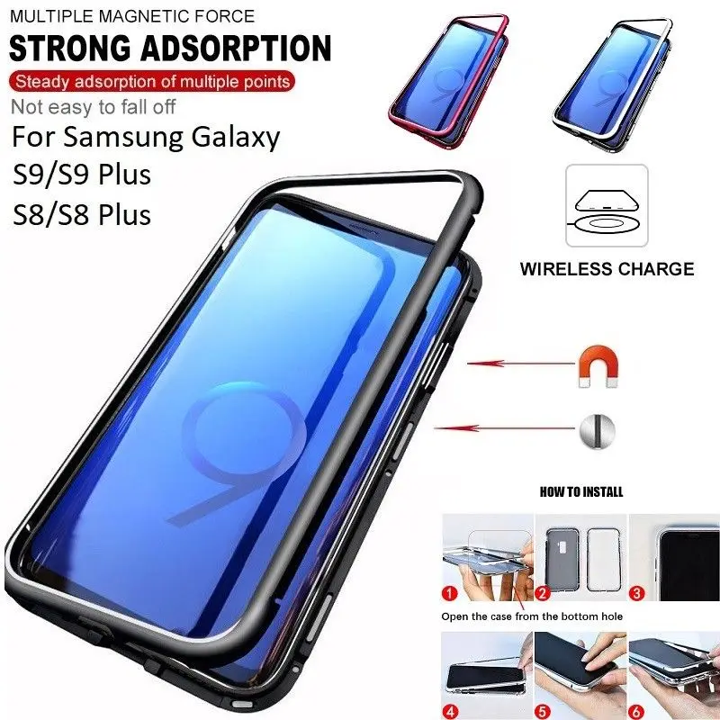 Магнитный адсорбционный чехол Sinbeda для Samsung Note 9 8 из закаленного стекла с полным