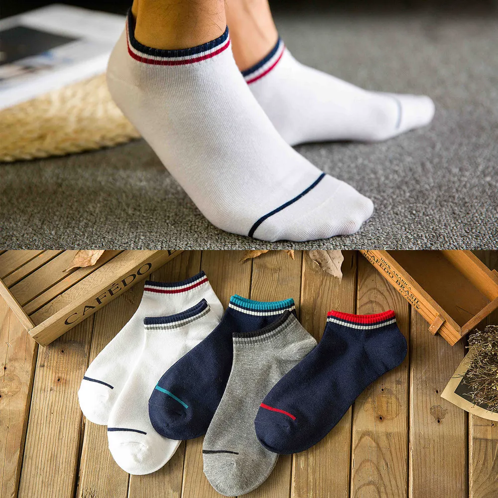 5 Pairs/Lot Men Socks Cotton Casual Sports Patchwork Striped Breathable Boat Short Autumn New Ankle Male Meias | Мужская одежда