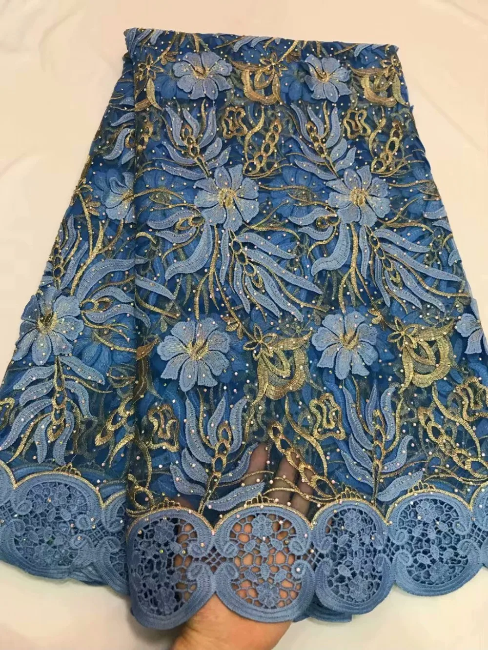Королевский синий золотой свадебный Тюль Кружева африканская швейная