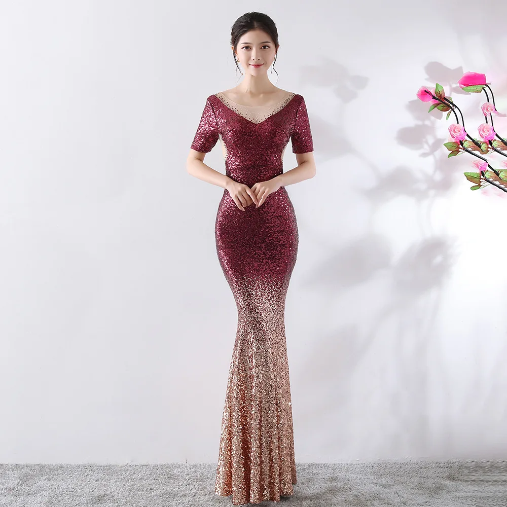

2019 Christmas Night Party Dress Sexy Women Navy Blue/Red Sequin Long Dresses Floor length Slim Backless Maxi Vestido De Festa