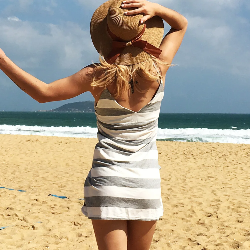 Sexy v-necked low chest stripe navy wind dress | Женская одежда