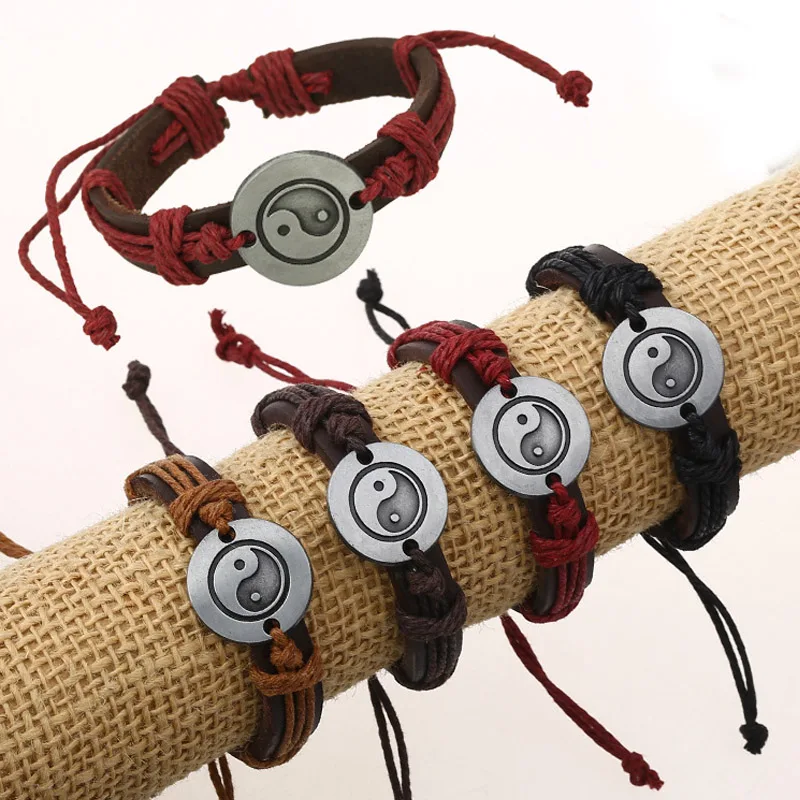 Новинка браслеты в восточном стиле Ying Yang мужские из коровьей кожи Женские