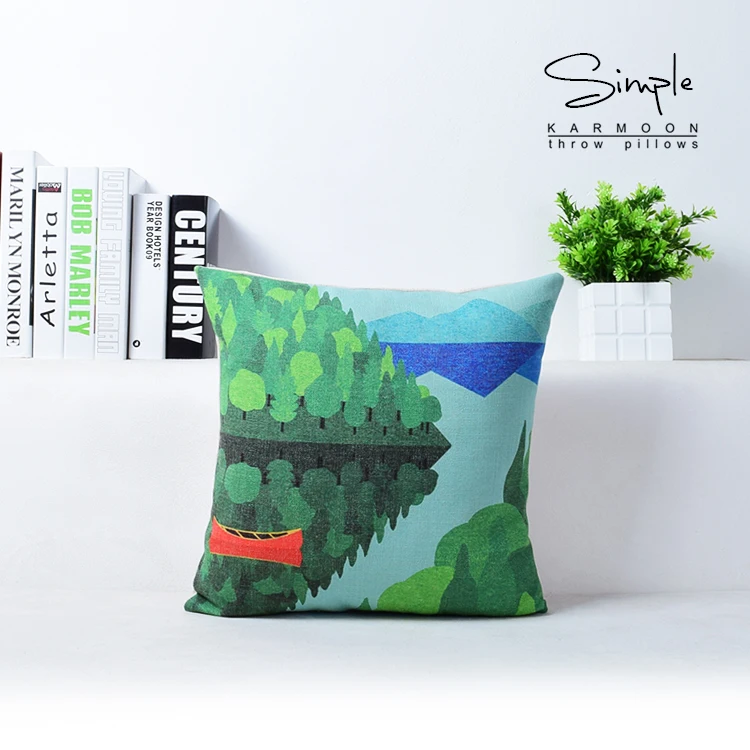 Весенняя наволочка для подушки декоративная с зелеными деревьями льняной чехол