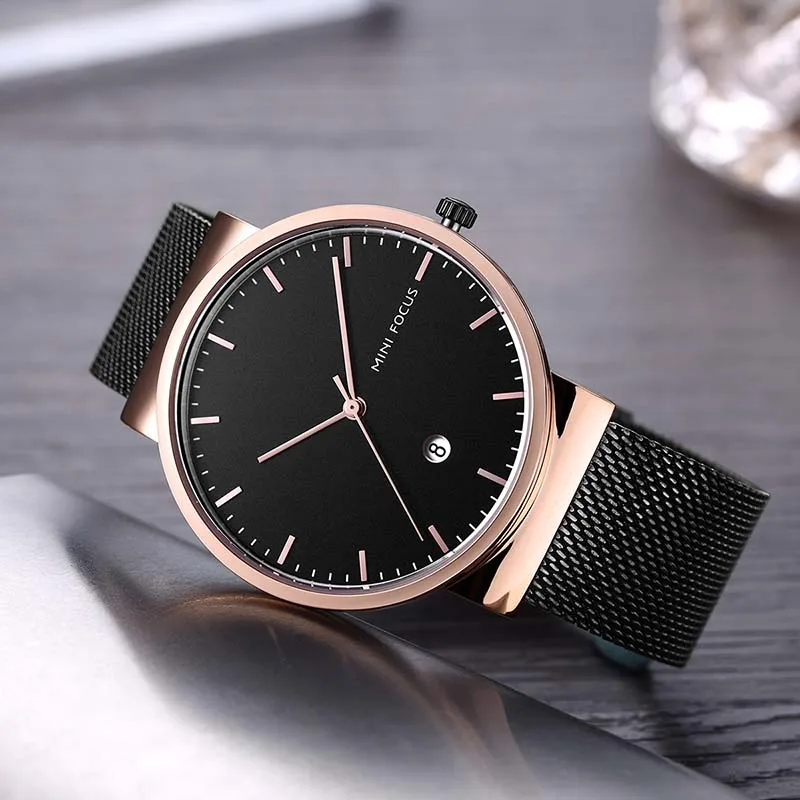 

MINIFOCUS brand Men's watch simple dress quartz watch men steel mesh strap quartz watch Ultra-thin clock relogio masculino