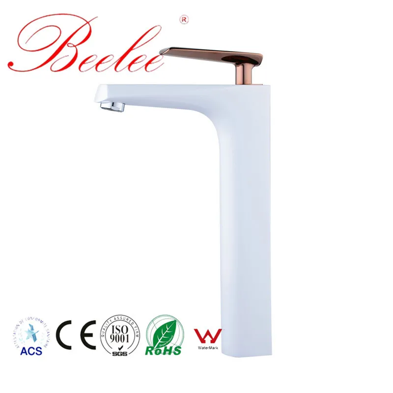 Beelee смеситель для ванной комнаты кран раковины белого и розового золота с