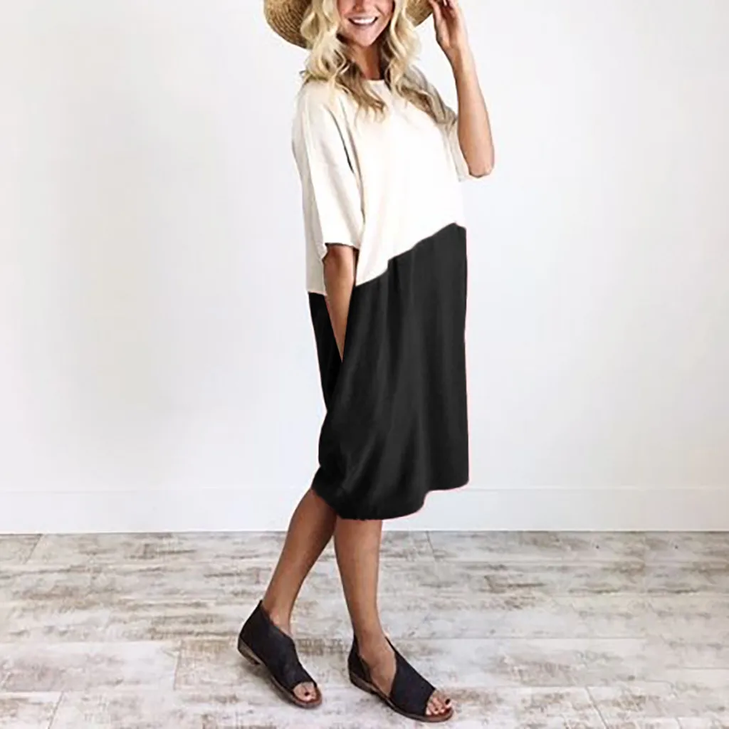 Платье 2019Top женское модное свободное платье с карманом повседневное длинное