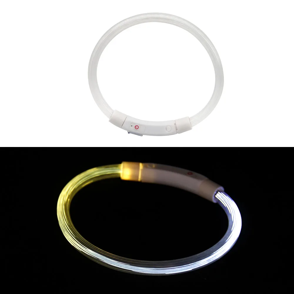White B Usb зарядка Регулируемый для собаки ошейник светодиодный перезаряжаемый ночной сверкающий светящийся поводок для Собаки Пластиковый однотонный воротник Перро - Цвет: White B