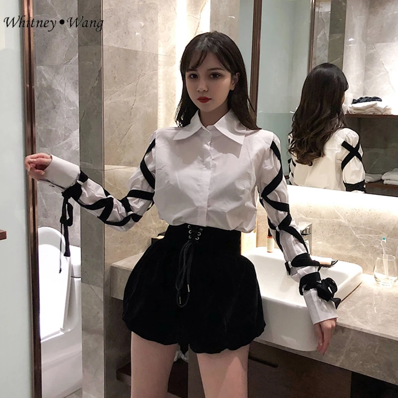 Женская блузка с лентами WHITNEY WANG весна осень 2019|Блузки| |