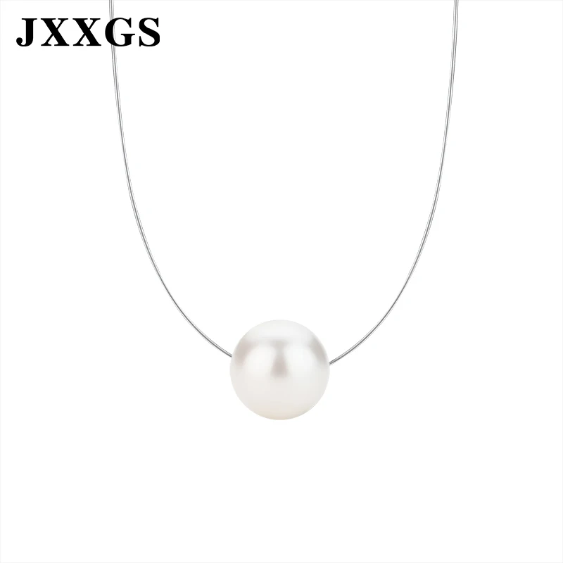 White color-10mm JXXGS жемчужное ожерелье для женщин, черная жемчужная подвеска, ожерелье с невидимой жемчужиной на леске, ожерелье - Окраска металла: White color-10mm