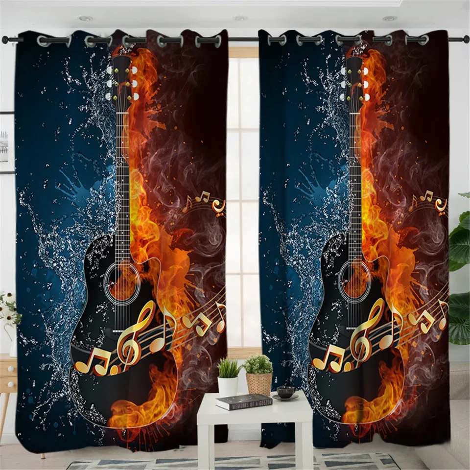 Шторы для гостиной с 3D принтом светонепроницаемые оконные шторы огнем и водой 1