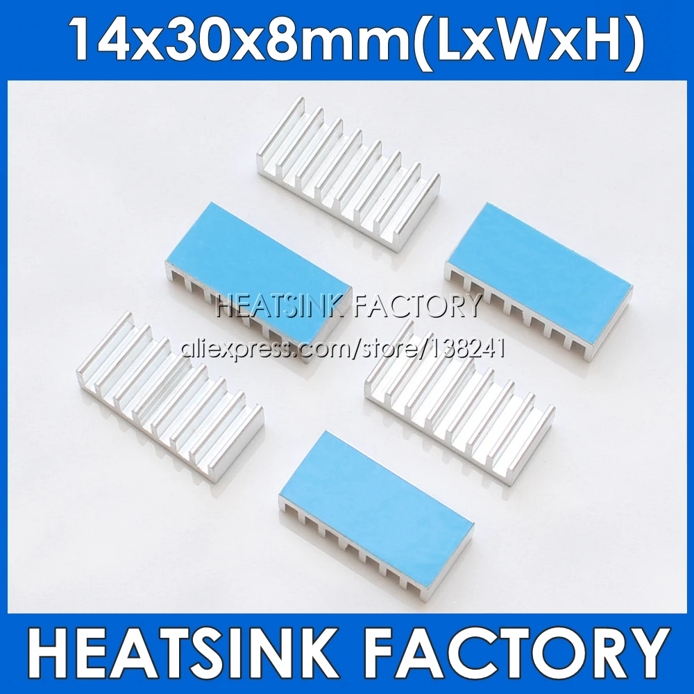

14x30x8mm Silver Aluminum Cooling Heat Sink Cooler Radiator Heatsinks Cooler With Thermal Double Sided Heat Transfer Tape Pad
