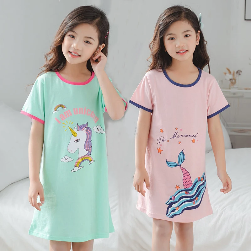 

New Summer Baby Girl Unicorn Nightgown Cotton Nightdress Kids Cartoon Fashion Nightshirt Children's Pajamas Girls Princess Dress