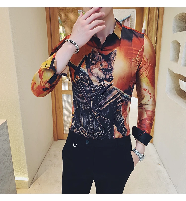 Футболка с принтом волка мужская с длинными рукавами Camisa Masculina Высококачественная Мужская одежда Camisa Homem Осенняя рубашка Social Masculina