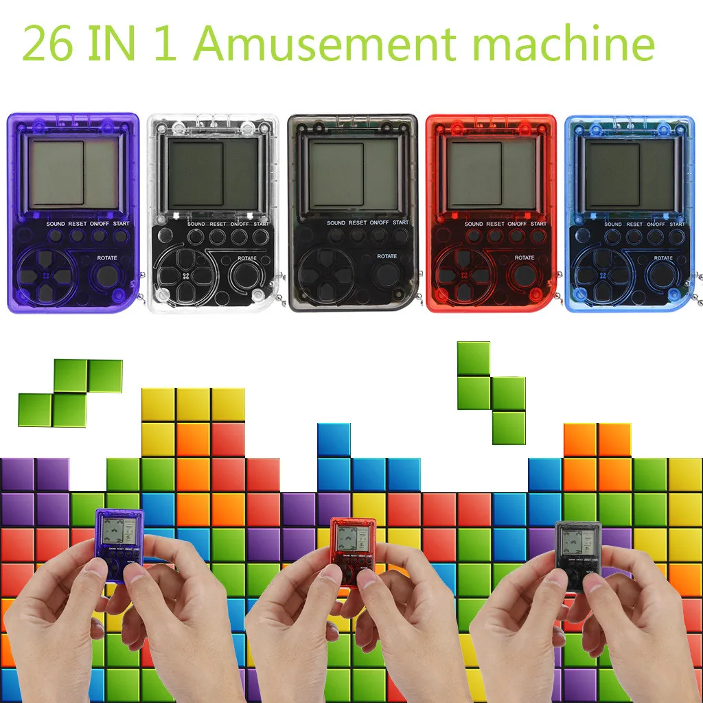 Детская мини консоль Tetris для видеоигр Капсульная игрушка встроенный 26 игр брелок
