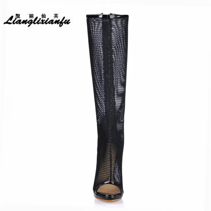 Сандали LLXF пикантные открытый носок женская обувь сапоги до колена высокие на