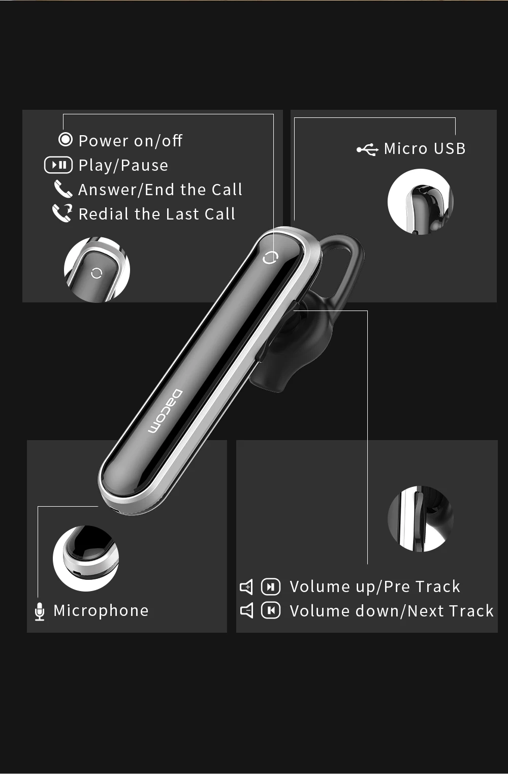 DACOM M19, bluetooth-гарнитура, деловые беспроводные наушники, набор головок для автомобиля, Bluetooth 4,2, наушник с микрофоном громкой связи для iPhone, Xiaomi