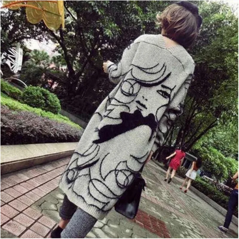 sign in the spring and autumn period abstract design more loose bat sleeve sweater cardigan long coat |