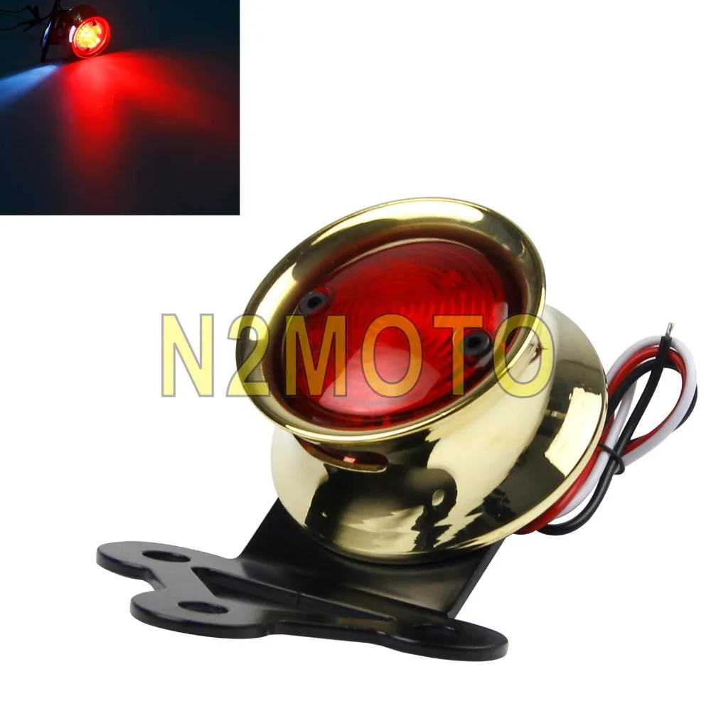 

Motorcycle Vintage Brass LED Taillight Rear Fender Mount Tail Brake Light License Plate Lamp for Harley Cafe Racer Chopper