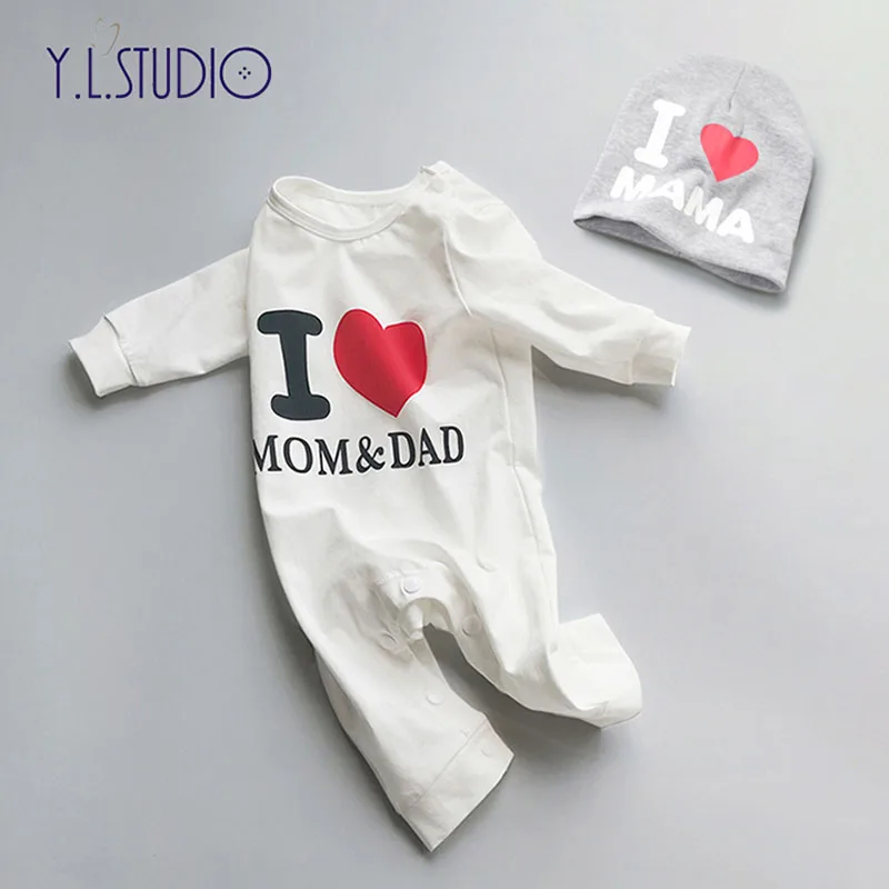 Новогодний костюм для новорожденных, Комбинезон для мальчика, комбинезон с длинными рукавами для маленьких девочек, комбинезон с надписью «I Love Dad and Mom», комплект одежды из 2 предметов