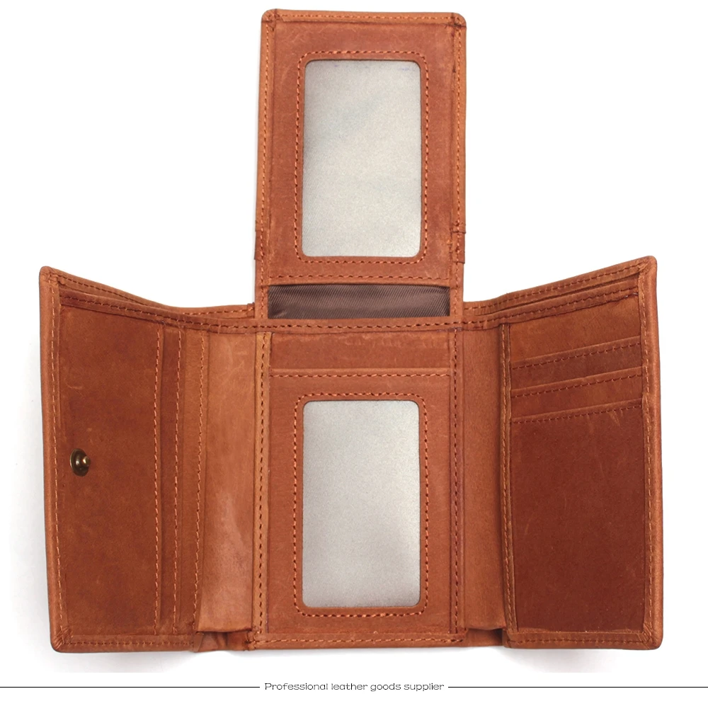 RFID Antitheft Scanning Crazy Horse Leather Wallet Hasp Leisure Men's Slim Leather Mini Wallet Case Credit Card Trifold Purse