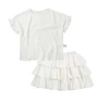 Mini Balabala/комплект одежды из 2 предметов для девочек, мягкая хлопковая блузка с короткими рукавами и оборками топ+ юбка с оборками, комплект детской одежды - Цвет: Ben Bai