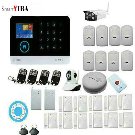 

SmartYIBA Wireless Wifi GSM GPRS RFID Home Security Alarm System Outdoor Video IP Camera Smoke Fire Sensor Burglar Alarm Kit