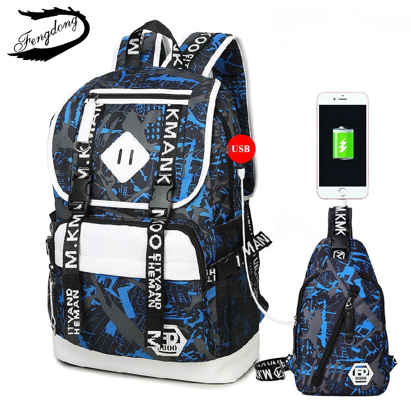 Fengdong новый корейский двойной плечи мужчины Колледж студентов Оксфорд Сумки