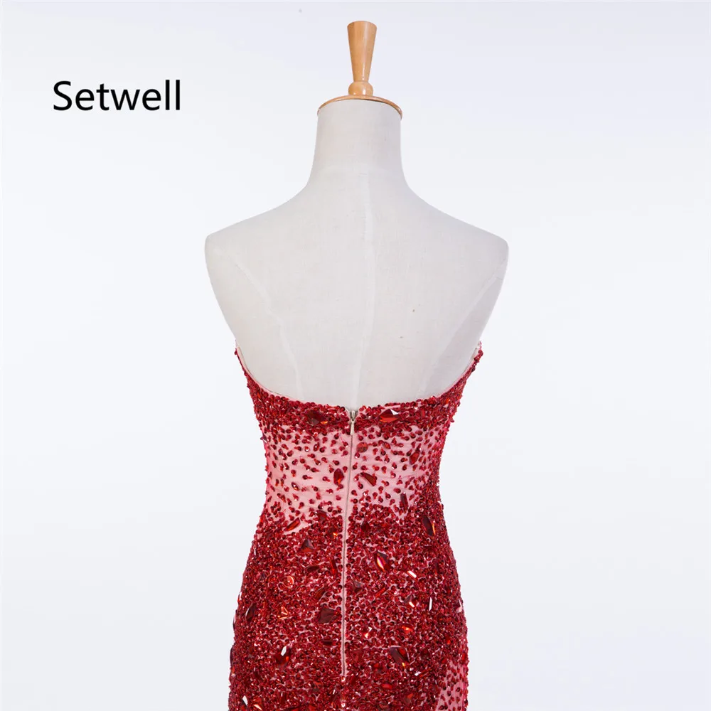 

Setwell Sexy Red Evening Dresses Strapless Backless Mermaid Evening Dress Elegant Beading Sequin Evening Gown