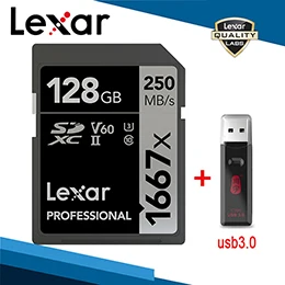 128G and Reader Lexar 256 ГБ sd-карта с картридером Профессиональный SDXC 1667X карты и ридеры USB 3,0 UHS-II класс 10 U3 V60 4K карта памяти - Емкость: 128G and Reader